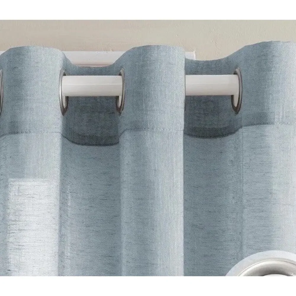 Teal Linen Blend Curtain Panels 52 x 84” Silver Grommets Sheer Curtains